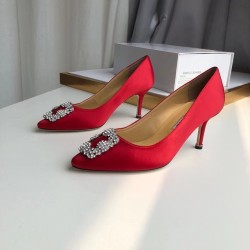 Manolo Blahnik Hangisi 70 Pumps In Red Satin UK