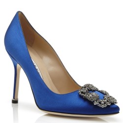 Manolo Blahnik Hangisi 105 Pumps In Blue Satin UK