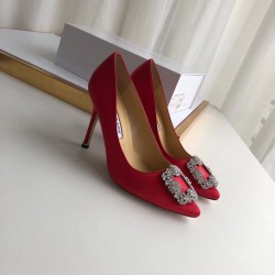 Manolo Blahnik Hangisi 105 Pumps In Red Satin UK