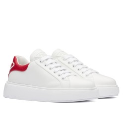 Pradamacro Sneakers In White And Red Leather Uk