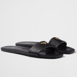 pradaslides in black smooth leather uk