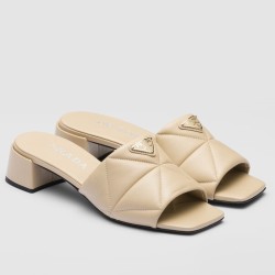 pradaslides sandals 35mm in beige nappa leather uk