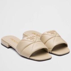 pradaslides sandals in beige nappa leather uk