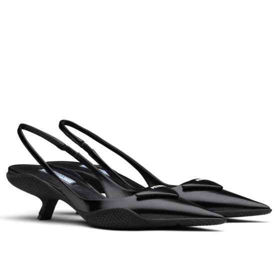 replica Prada Slingback Pumps In Black Brushed Leather UK