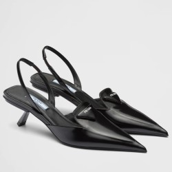 Prada Slingback Pumps 55MM In Black Brushed Leather UK