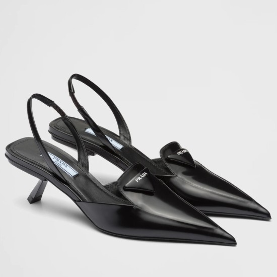 Replica Prada Slingback Pumps 55Mm In Black Brushed Leather Uk - 3245 - Buddha Luxury