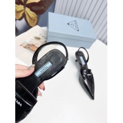 Prada Slingback Pumps 55MM In Black Brushed Leather UK Prada Slingback Pumps 55MM In Black Brushed Leather UK
