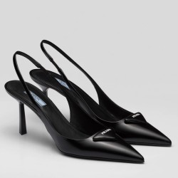 Prada Slingback Pumps 75MM In Noir Brushed Leather UK