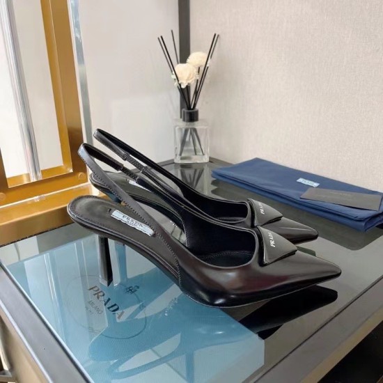 replica Prada Slingback Pumps 75MM In Noir Brushed Leather UK