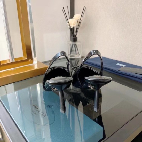 replica Prada Slingback Pumps 75MM In Noir Brushed Leather UK