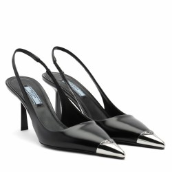 Prada Slingback Pumps 75MM In Black Brushed Leather UK