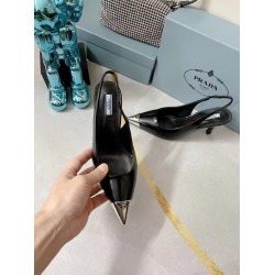 Prada Slingback Pumps 75MM In Black Brushed Leather UK Prada Slingback Pumps 75MM In Black Brushed Leather UK