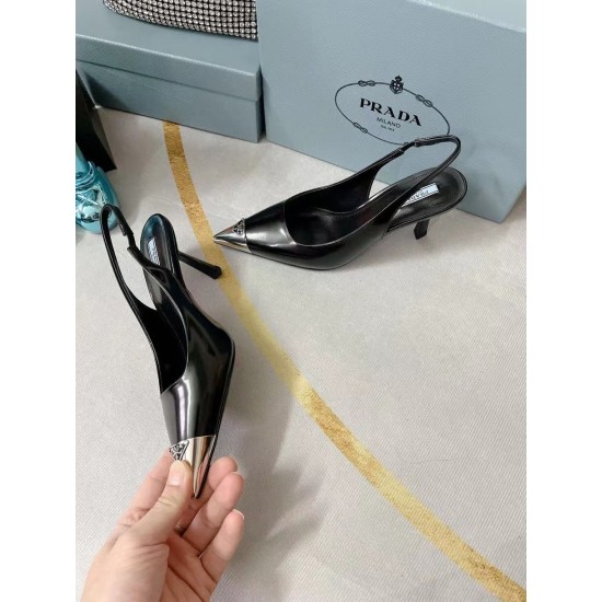 replica Prada Slingback Pumps 75MM In Black Brushed Leather UK