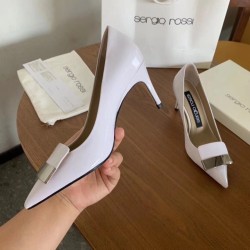 Sergio Rossi SR1 Pumps 75mm In White Patent UK Sergio Rossi SR1 Pumps 75mm In White Patent UK