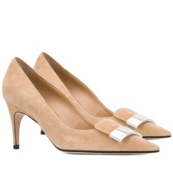 Sergio Rossi SR1 Pumps 75mm In Nude Suede UK Sergio Rossi SR1 Pumps 75mm In Nude Suede UK