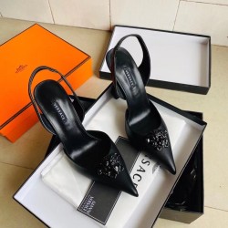 Versace La Medusa Slingback Pumps In Black Leather UK
