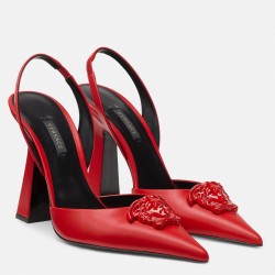 Versace La Medusa Slingback Pumps In Red Leather UK