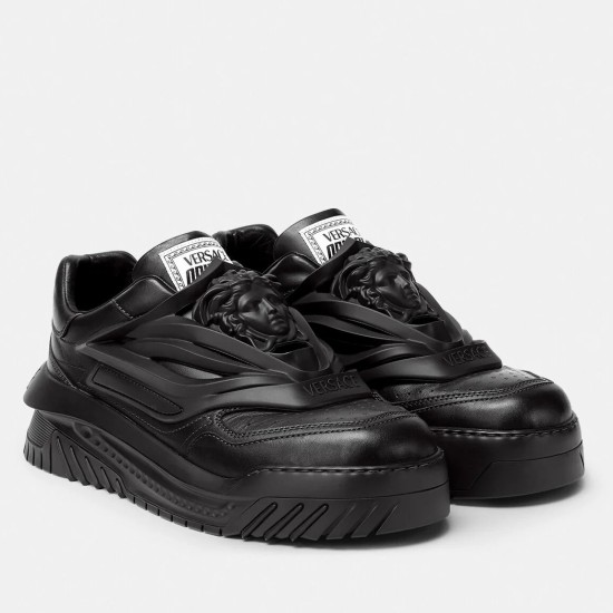replica versaceodissea sneakers in black leather uk