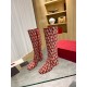 Replica Valentino 3071 V1555 Buddha Luxury Replica Valentino Vlogo Type Knee Boots In Red Toile Iconographe Fabric Uk - 3071 - Buddha Luxury