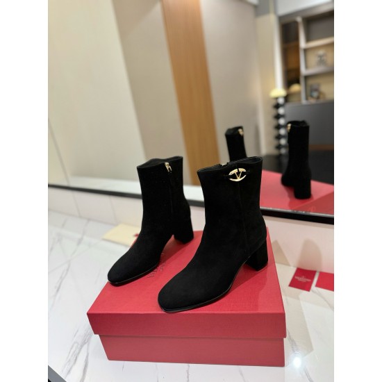 replica Valentino VLogo The Bold Edition Ankle Boots 70mm in Black Suede Leather UK