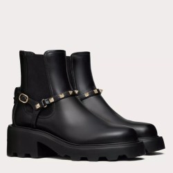 Valentino Beatle Rockstud Boots 55mm in Black Leather UK