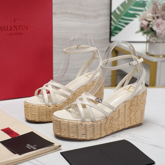 Replica Valentino Women Espadrilles Valentino Raflower Wedge Sandals In White Calfskin Uk