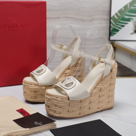 Replica Valentino Women Espadrilles Valentino Vlogo Cut-Out Espadrille Wedge Sandals In White Leather Uk