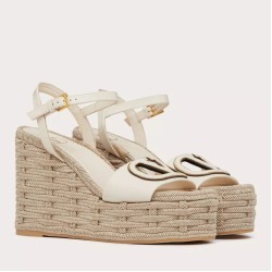 Valentino VLogo Cut-out Espadrille Wedge Sandals in White Leather UK