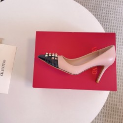Valentino Beige Rockstud Pump 90Mm With Black Patent Toe Cap Uk