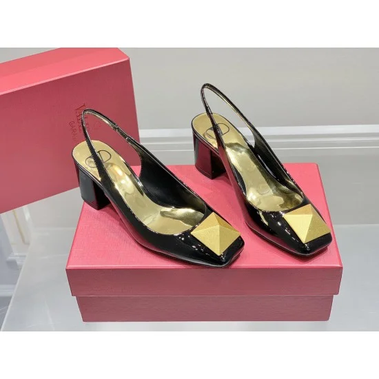 Replica Valentino One Stud Slingback Pumps 60Mm In Black Patent Leather Uk - 3314 - Buddha Luxury