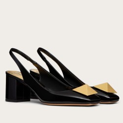 Valentino One Stud Slingback Pumps 60mm In Black Patent Leather UK