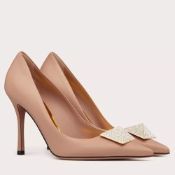 Valentino One Stud Pumps 100Mm In Cannelle Nappa Leather With Crystal Uk