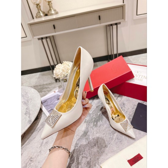 replica Valentino One Stud Pumps 100mm in White Nappa Leather with Crystal UK