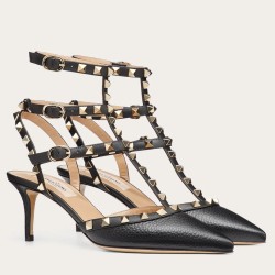 Valentino Rockstud Caged Pumps 65Mm In Black Grained Leather Uk