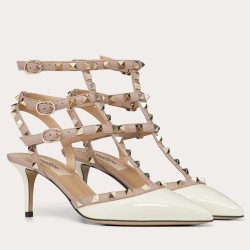 Valentino Rockstud Caged Pumps 65Mm In White Patent Leather Uk