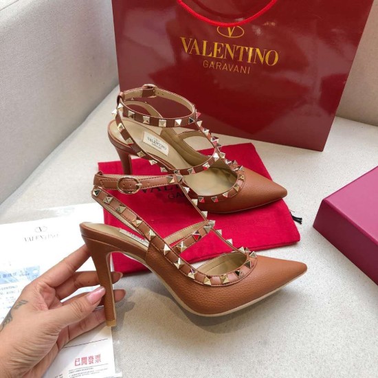 Replica Valentino Rockstud Ankle Strap Pumps 100mm In Brown Calfskin UK replica Valentino Rockstud Ankle Strap Pumps 100mm In Brown Calfskin UK