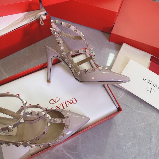 Replica Valentino 3277 V913 Buddha Luxury Replica Valentino Rockstud Caged Pumps 100Mm In Poudre Patent Leather Uk - 3277 - Buddha Luxury