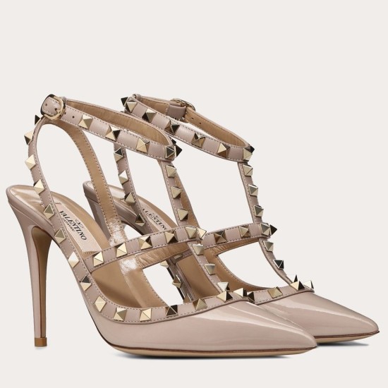 Replica Valentino 3277 V913 Buddha Luxury Replica Valentino Rockstud Caged Pumps 100Mm In Poudre Patent Leather Uk - 3277 - Buddha Luxury