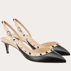 Valentino Rockstud Slingback Pumps 50mm In Black Lambskin UK