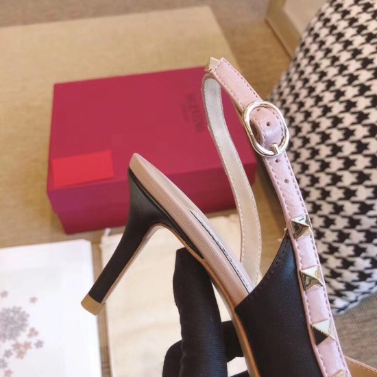 Replica Valentino Rockstud Slingback Pumps 50Mm In Black Lambskin Uk - 3282 - Buddha Luxury