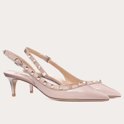 Valentino Rockstud Slingback Pumps 50mm In Poudre Patent Leather UK