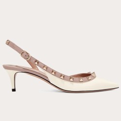 Valentino Rockstud Slingback Pumps 50mm In White Patent Leather UK