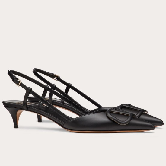 Replica Valentino Vlogo Slingback Pumps 40Mm In Black Calfskin Uk - 3286 - Buddha Luxury