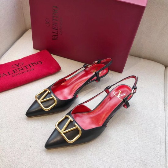 replica Valentino Vlogo Slingback Pumps 40mm In Black Leather UK