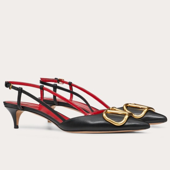 replica Valentino Vlogo Slingback Pumps 40mm In Black Leather UK