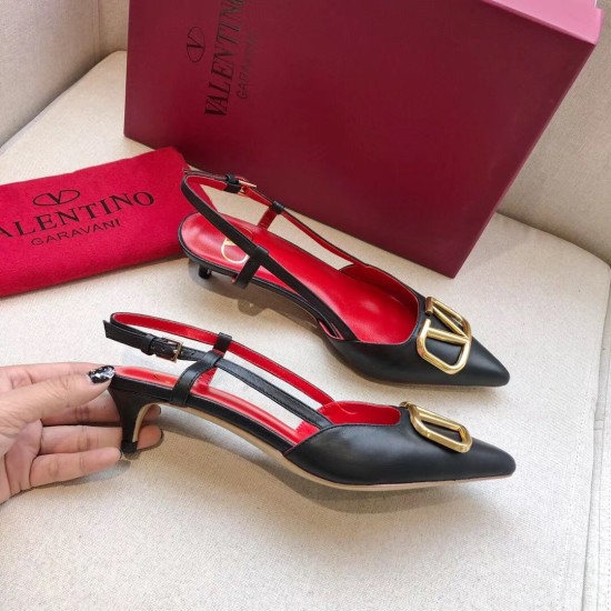 replica Valentino Vlogo Slingback Pumps 40mm In Black Leather UK