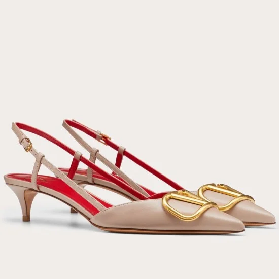 Replica Valentino 3289 V925 Buddha Luxury Replica Valentino Vlogo Slingback Pumps 40Mm In Poudre Leather Uk - 3289 - Buddha Luxury