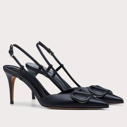 Valentino Vlogo Slingback Pumps 80Mm In Black Calfskin Uk
