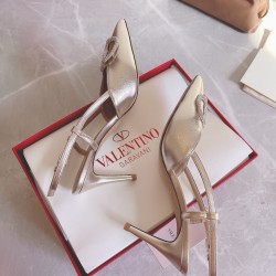 Valentino Vlogo Slingback Pumps 80Mm In Platinum Lambskin Uk Valentino Vlogo Slingback Pumps 80Mm In Platinum Lambskin Uk
