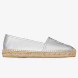Saint Laurent Monogram Espadrilles In Silver Lambskin UK